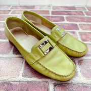 Hush Puppies Women's 7 Lime Green Leather Slip on Loafer Shoes Silver Buckle