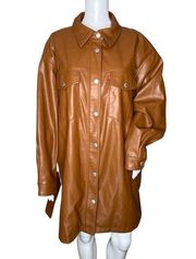 Levis Jacket Womens 2X Brown Vegan Leather Long Trucker Jacket Updated Casual