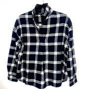 Uniqlo Womens Plaid Long Sleeve Shirt, Navy Blue, White XS NWOT