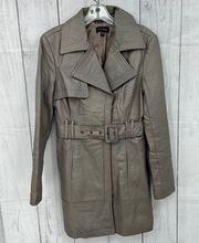 bebe MEDIUM Gray Leather Trench Coat Women's Belted