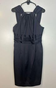 David Meister Dark Navy Blue Satin Sleeveless Sheath Dress  Size 12