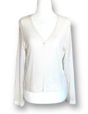 Vintage My Michelle Cardigan Sweater Cropped Knit White Open Weave Lightweight