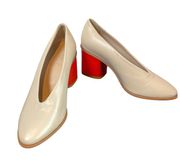 COS Chunky Block Heel Pumps Leather Portugal Beige Coral Size 36/US 5