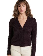 Vince Crochet Wool Cashmere Cardigan in Plum Wine