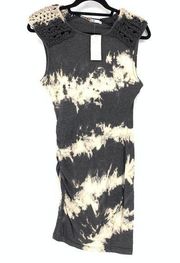 Pam & Gela Dress Women's Size Small Gray Tie Dye Ruched Knotted Sleeve Trim NEW