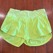 Lululemon Womens, , Mid-Rise Speed Up Shorts, Neon Yellow, Sz 6 Tall