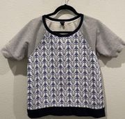 J.Crew Gray Blue Patterned Lace Front Short Sleeve Sweatshirt