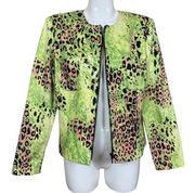 Maggie London Green Leopard Print Zip Up Long Sleeve Blazer/Jacket Size 14