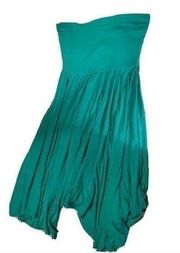 Express Teal Strapless dress, asymmetrical hemline size small. 

Super cute an