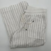 Athleta White Gray Striped Bali Cropped Pants Linen Style 291717 Casual Size 14