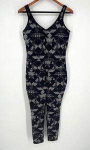 Lucy Unitard Sz L Black Gray Printed One Piece Activewear Athleisure Jumpsuit