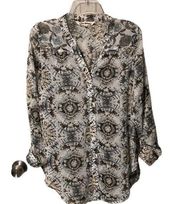 Sheer long sleeve blouse with abalone buttons size M