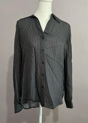 L’AGENCE Gray Pinstriped Button Up Blouse