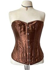 Whimsigoth Vintage Y2K shiny mocha brown satin corset top girdle