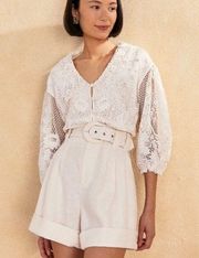 Belted High Waisted Pleated Linen Shorts L