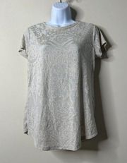 Simply Vera Vera Wang Taupe Sheer Patterned SS Shirt Small