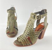 Gianni Bini Caged Heel Heart Breaker Olive Green Sandals Size 7