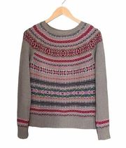 Vtg Chaps Fair Isle Nordic Sweater Cotton Blend Pink Sage Multicolor Size Medium