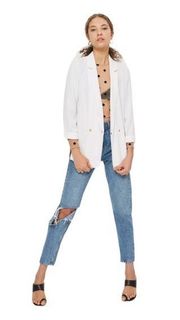 Topshop Boyfriend Blazer White Rose Gold Snap Buttons Double Breasted | Size 12