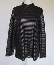 New  Woman Silver Stripes Long Sleeves Turtleneck Knit Top 2X