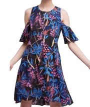 Anthropologie  Elia Blue Floral Cold Shoulder Short Sleeve Midi Dress 2