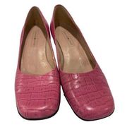 Bandolino Womens Pink Leather Kitten Heel Crocodile Embosed Square Toe 2" Heel 8
