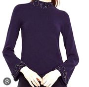 Ann Taylor navy mock neck embellished turtleneck sweater medium