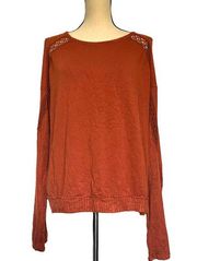 KNOX ROSE Thermal Sweatshirt Womens Top Size XL Rust Orange Lace Multi Texture