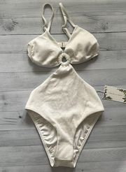 Chelsea & Violet White Wooden Ring Cut Out One Piece Swimsuit XS