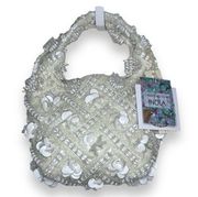 White Ivory Handmade Beaded Handbag Purse, Made in India, 10.5”H, 9”L, 4”W, NWT!