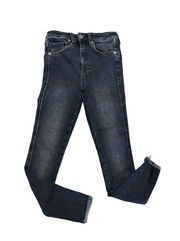 high waisted cropped skinny jeans stretch raw hem black size 28
