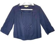 MOULINETTE SOEURS Anthropologie Blue 3/4 Sleeve Seersucker Top Shirt Size 4