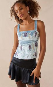 Jana Velvet Embroidered Top NWT Size S - Blue