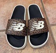 New Balance leopard print slides