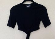 Reformation rib knit cut out criss cross crop top black Size S