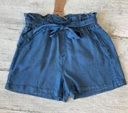 Thread Supply Blue Chambray Denim Shorts Large Paper Bag Waist NWT