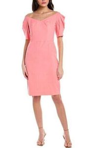 Trina Turk Witty Sheath Dress Size 10 Flamingo Pink Off the Shoulder Event