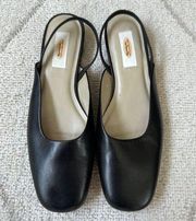 NWOB Talbots Rounded Square Toe Black Leather Slingback Flats sz 7