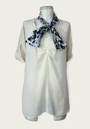 Just Cavalli Ivory See Through Scarf Decorated Blouse Top Size 42 / US 6