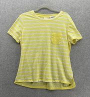 Maison Jules Women's T Shirt Yellow Striped Short Sleeve Size Large