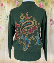 Vintage Liz Claiborne Green Paisley Sweater Size S