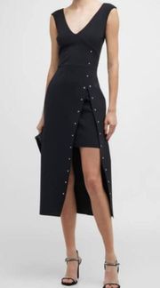 Chiara Boni Dalaiyan Rhinestone Embellished Midi Dress Black V-Neck 44 US 8 NWT