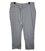 Dress Pants 14 Gray Plaid High Waist Belted Trousers Ankle Flat Front Work