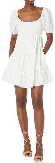 Sim & Sam Womens Prairie Tiered Puff Sleeve Cottagecore Mini Dress Size L White