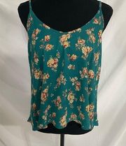 Lush Womens Floral Print Tank Small Green Cream Cottagecore Farmcore Adjustable