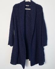 Soft Surroundings Boucle Cardigan Navy Wool Blend XS Oversized Pockets Shawl