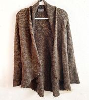 Wooden Ships Cardigan Brown & Black Open Front Mohair & Wool Blend Sz S/M GUC