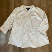 button down beige polka dot collared shirt 3/4 sleeve Women’s sz 20