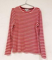 1901 Ribbed Crew Neck Long Sleeve Top in Red White Stripe