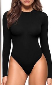 NEW MANGOPOP Black Long Sleeve Seamless Bodysuit